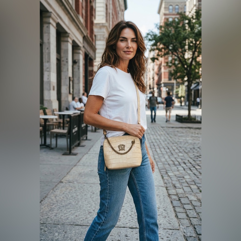 Cream Crossbody Bag with Chain Accent
